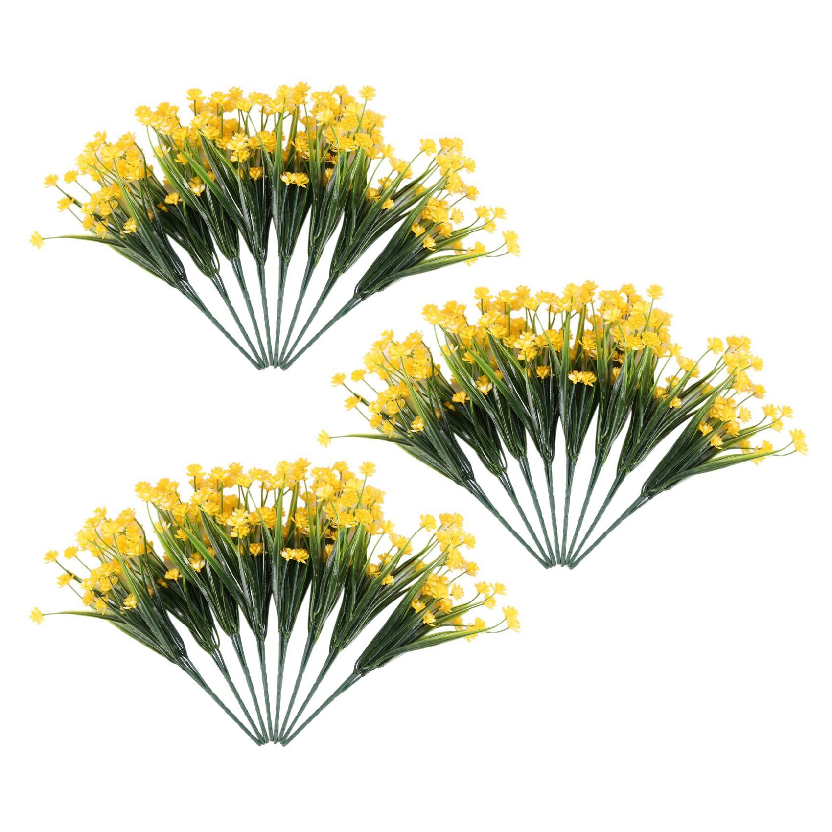 Hndhbfgrt 24Pcs Outdoor Uv Plants, 8 Branches Faux Plastic Greenery Shrubs Plants Planter Yellow