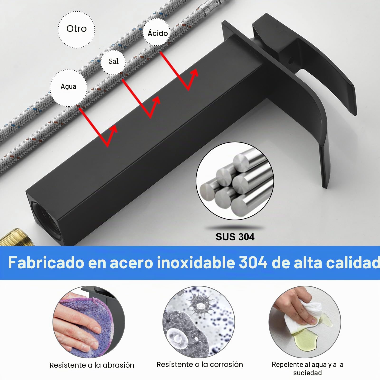 Grifo Lavabo Alto Negro de Baño, Apto Para Lavabos de Pie | Grifo monomando de baño con chorro en cascada, regulación de agua fría y caliente, altura de la salida de agua: 20cm