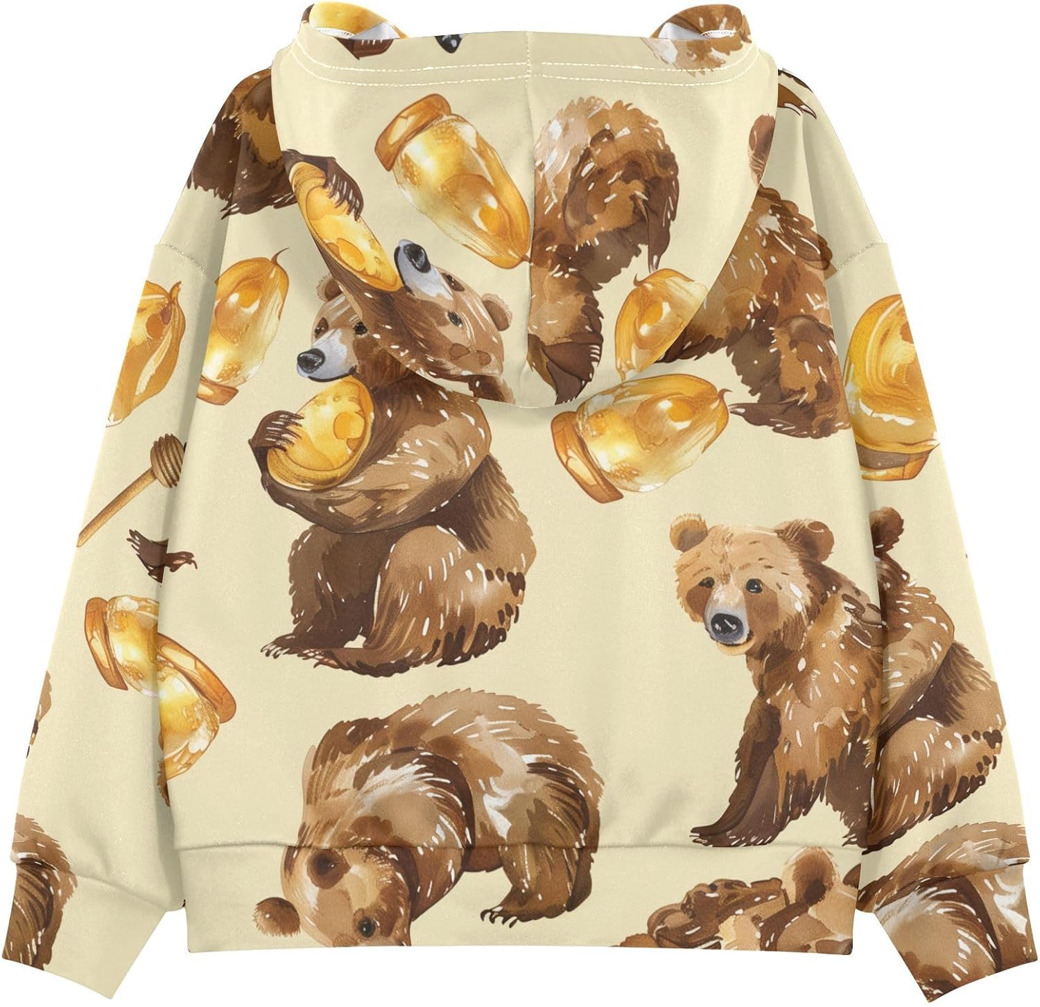 ZZXXB Bear Honey Print Kids Sweatshirts Boys Girls Hooded Kangaroo Pocket Pullover Tops XS-XXL