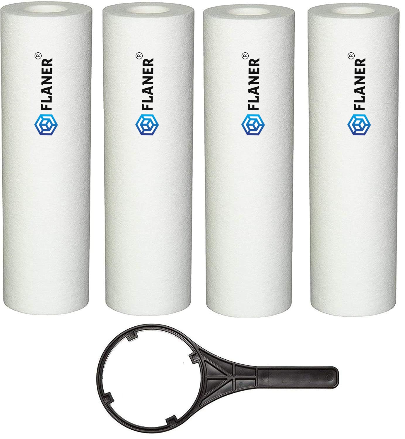 FLANER 4pcs PP Spun Filter + 1 Spanner for All Types of RO Water purifiers (10 Inch, 5 Micron) Ro Housing Sediment Filters | Replacement Spun Filter Cartridge Pre Filter Candle (Pack of 4)-image-45