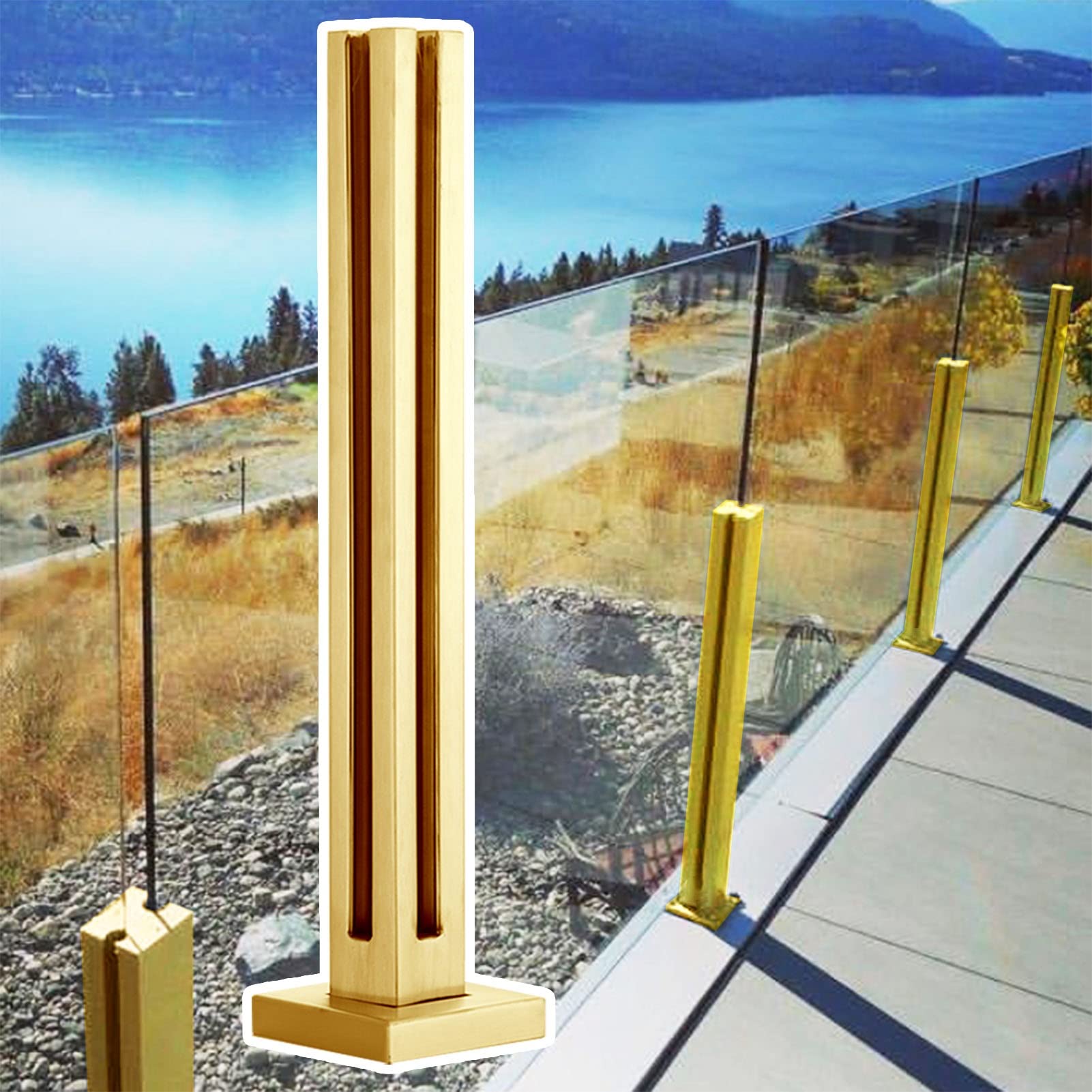 Poteau de garde-corps en verre doré de qualité supérieure pour une balustrade chic