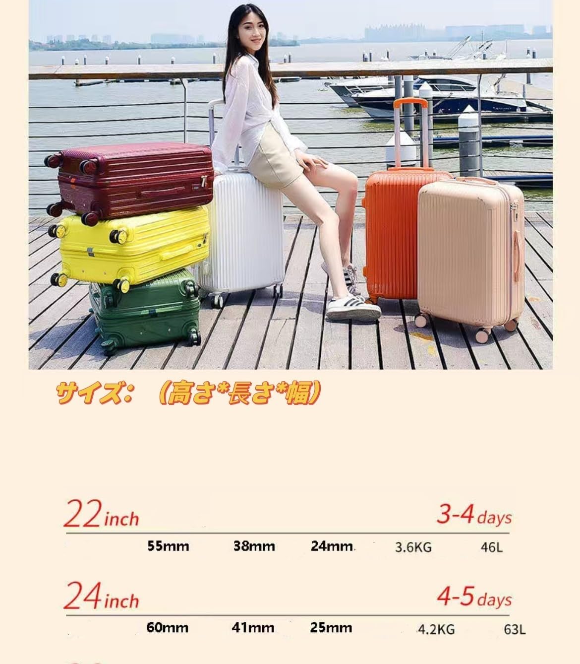 33.02/50.8/60.96/71.12 Cmスーツケース、機能的な大容量トロリー