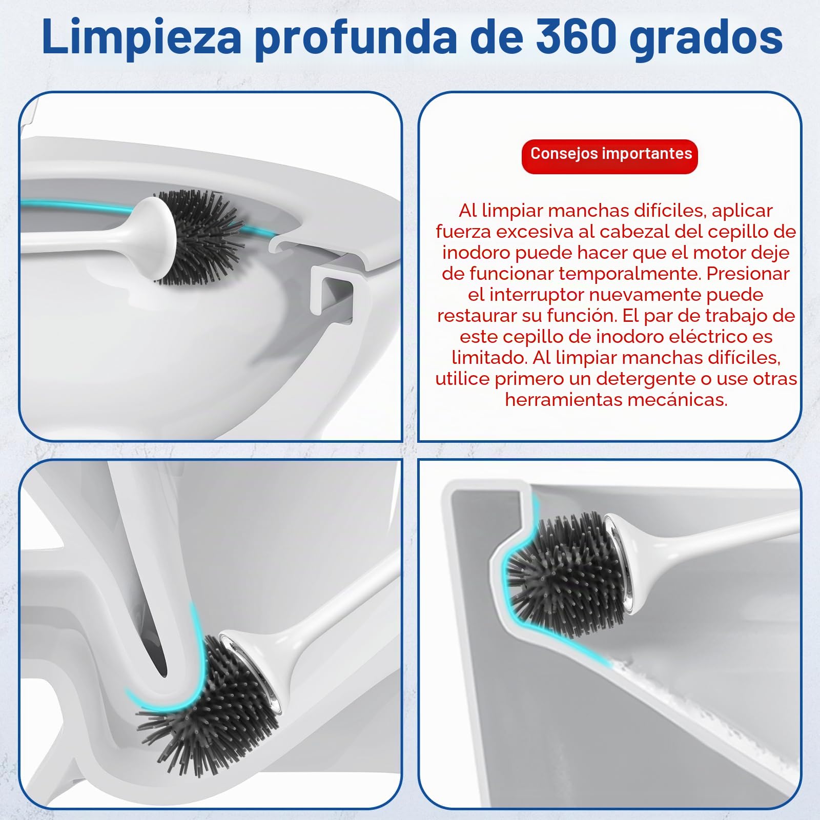 Escobilla de inodoro eléctrica, cepillo de inodoro de silicona, juego de cepillo de inodoro y soporte con soporte ventilado, cepillo de inodoro, de pie, montado en la pared sin taladrar