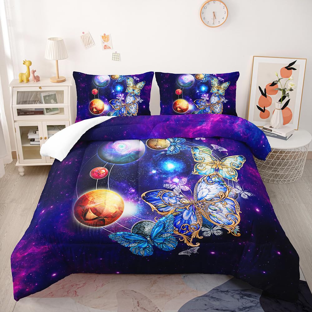 Edredon Galaxia De Oro Púrpura Colcha Microfibra Colcha Cama Transpirable Funda Nordica 4 Temporadas Edredón Lavable Edredon Nordico Duradero Relleno Nordico Cama+2 Fundas de Almohada(50x75) 203x228cm