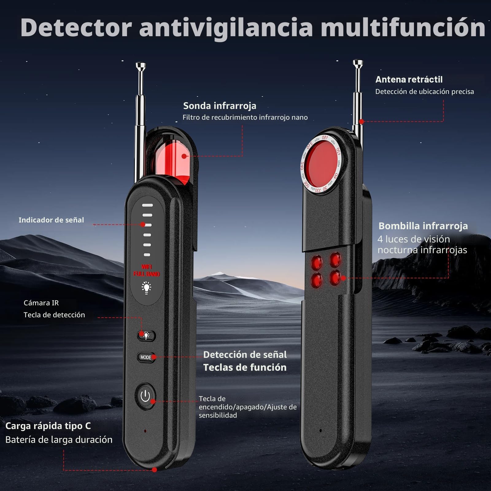 Detector de Cámara Oculta Detector de Señal RF Grabación Antiespía para GPS Tracker Dispositivos de Escucha inalámbricos para Hotel, hogar, Oficina y Viajes