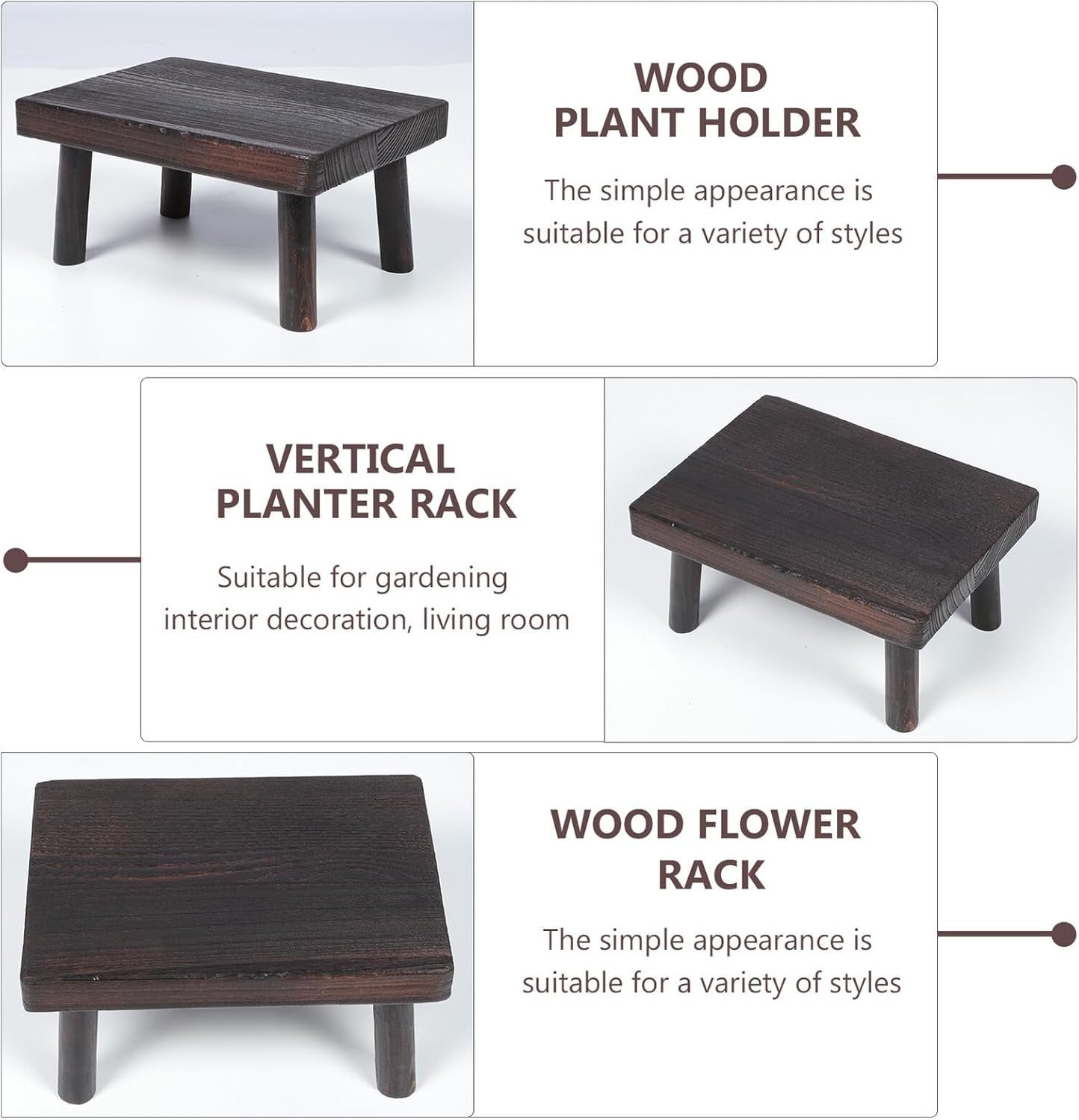 TEHAUX Wooden Plant Stand Solid Wood Flowerpot Holder Low Stool Bonsai Shelf Vertical Planter Rack for Indoor Outdoor Home Garden Decor