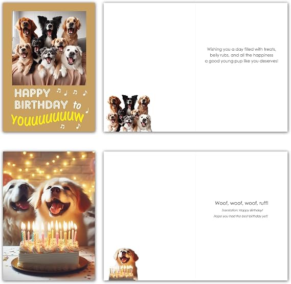 Gooji 5x7 Dogs Birthday Cards Bulk 10 Pack, Funny Humorous Cute Cards for Wife Husband Teenage Young Boy Girl Men Women Adult, Corgi Chihuahua Bulldog Pawthers Golden