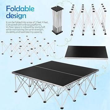 4' x 4' Foldable Stage, Portable Stage Platform with16 Folding Riser Legs
