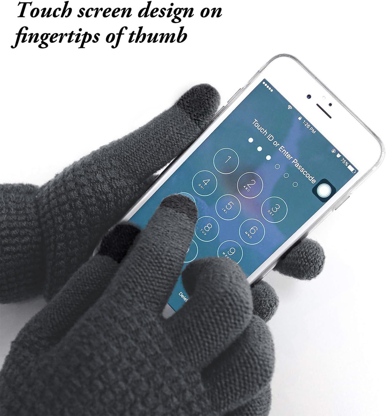 Aneco Winter Warm Knitted Sets Buffalo Plaid Scarf Beanie Hat Touch Screen Gloves and Winter Ear Warmer Set for Men or Women - Image 2