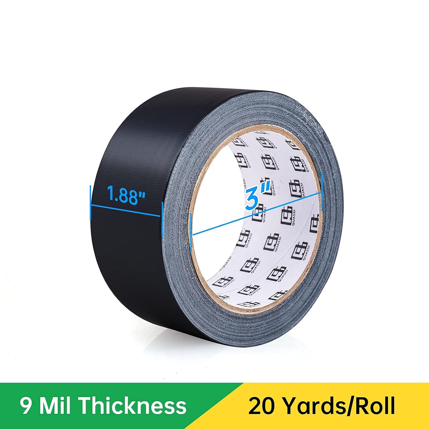 QUASSI Duct Tape Blackout Professional Tape for Repair Strong Flexible Leak Proof, 1.88 Inch x 20 Yard with Black, 3 Packs: Industrial & Scientific