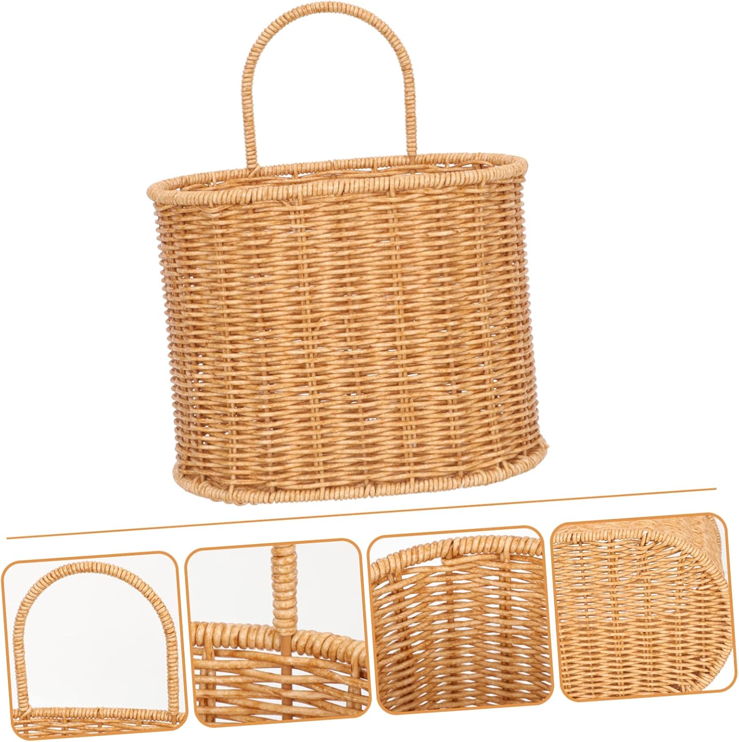 Woven Hanging Basket with Handle, Plastic Wall Storage Basket for Home
