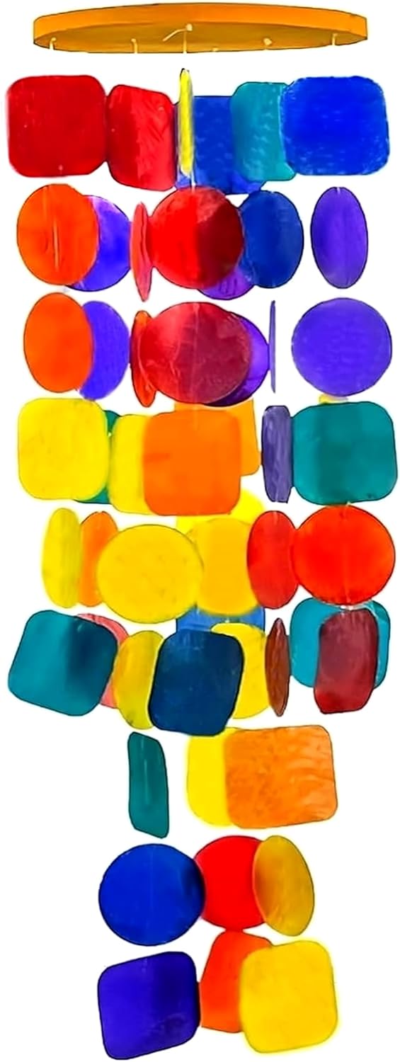 Bellaa 22890 Wind Chimes for Outside 27 inch Rainbow Capiz Sea Glass Seashells Outdoor Windchimes Garden Patio Yard Lawn Home Decor Unique Gifts Woman Grandma Mom Sympathy Memorial Remembrance