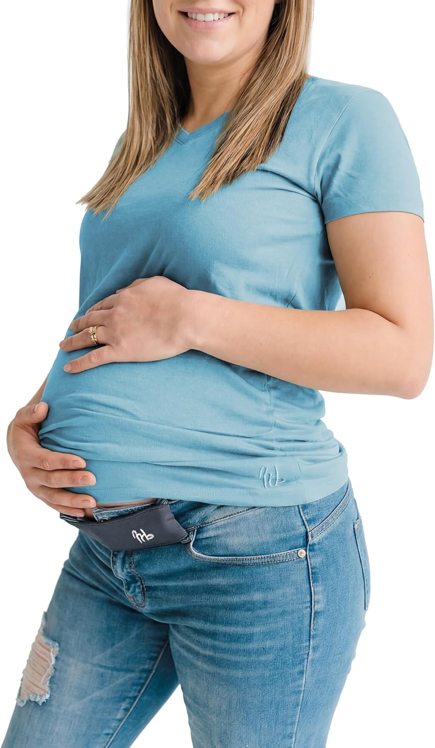 Maeband Maternity Belly Band (Size L) + Timeless Women’s V-Neck T-Shirt (Size XL) Bundle | Pregnancy Pants Extender Waistband + Soft Stretch Everyday Tee
