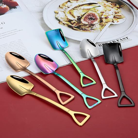 Pack of 20 Shovel Shaped Creative Spoons Stainless Steel Coffee Spoons Stainless Steel Spade Spoon Suitable for Afternoon Tea Bars Cafes (Gold)