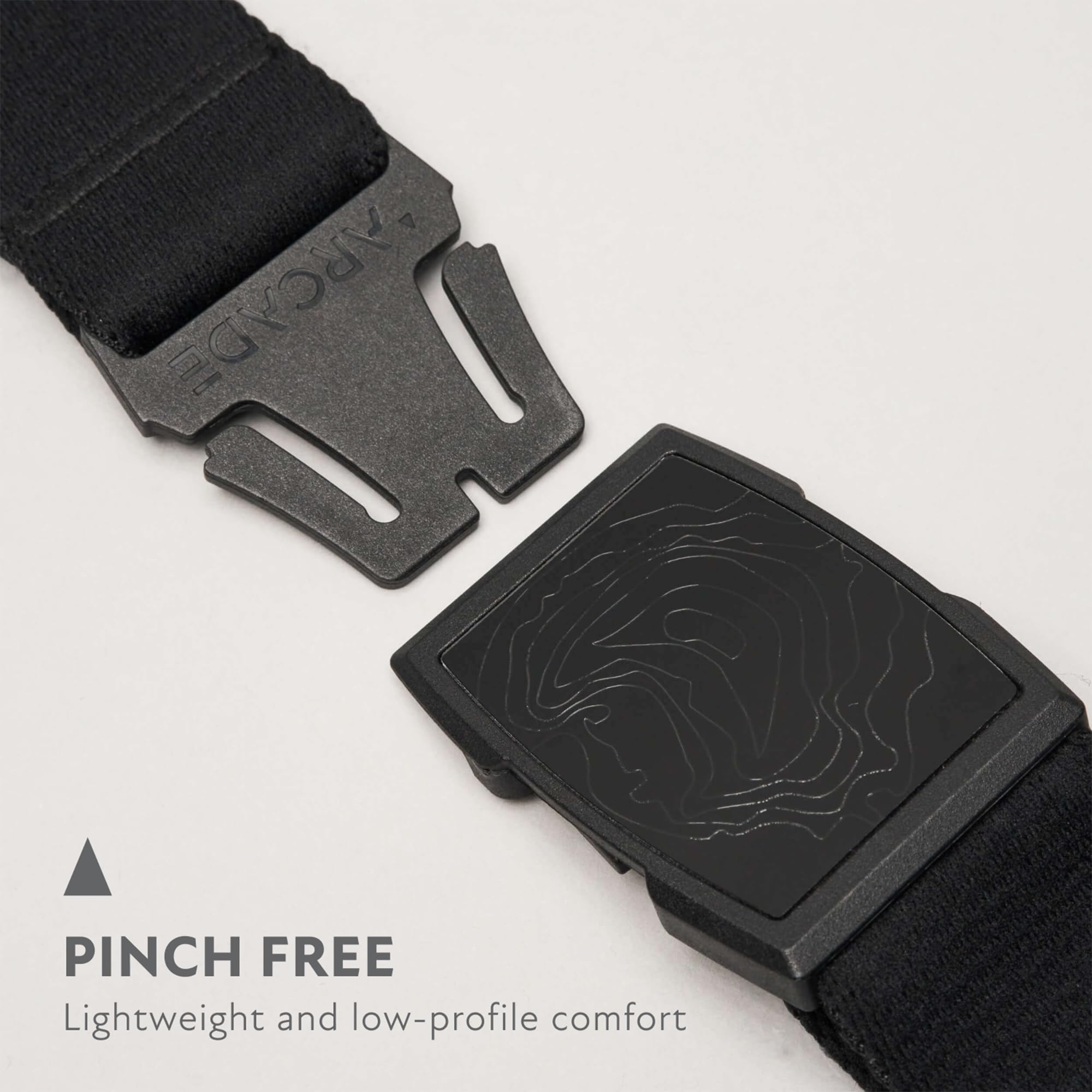 Arcade Experience Topo Jimy Chin Unisex Belt, Heavy Duty Elastic Webbing, Non-Metal Travel Friendly Buckle, Black/Red