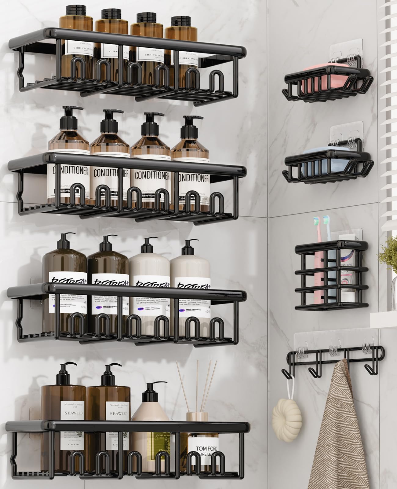 Zeawec 8-Pack Adhesive Shower Caddy