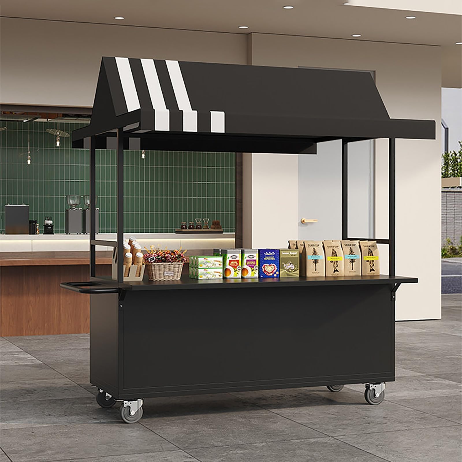 Mobile Street Vendor Cart, Portable Food Carts with 360° swivel wheels