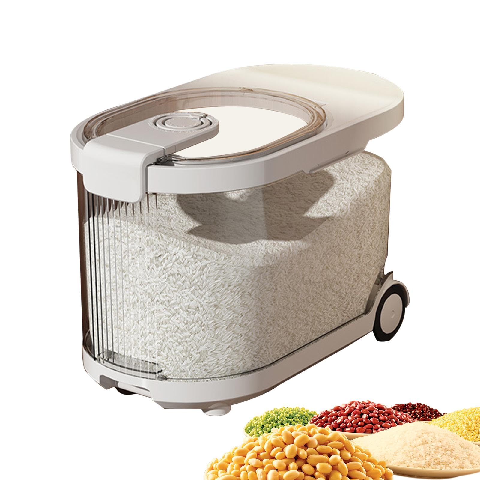 Dispenser di riso | Dispenser trasparente per cereali con coperchi e ruote, contenitore ermetico per cibo per cani, scatola per condimenti per cucina e casa | contenitore ermetico per cibo per cani, scatola per condimenti per cucina e casa