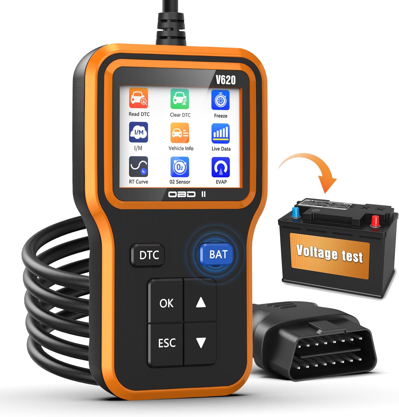 UMEIJA OBD2 Scanner with Upgrade Battery Tester - Diagnostic Tool for Cars That Check Engine Light & Emissions Readiness Read and Clears Vehicle Error Codes for All OBD II Protocol Vehicles Since 1996