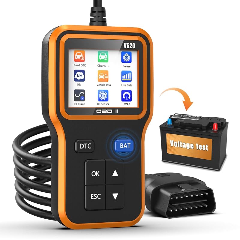 Scanner Automotivo OBD2 UMEIJA OBD-V620 com Testador de Bateria, Leitor e Limpador de Códigos, Tela de 2,8 Polegadas, Laranja e Preto