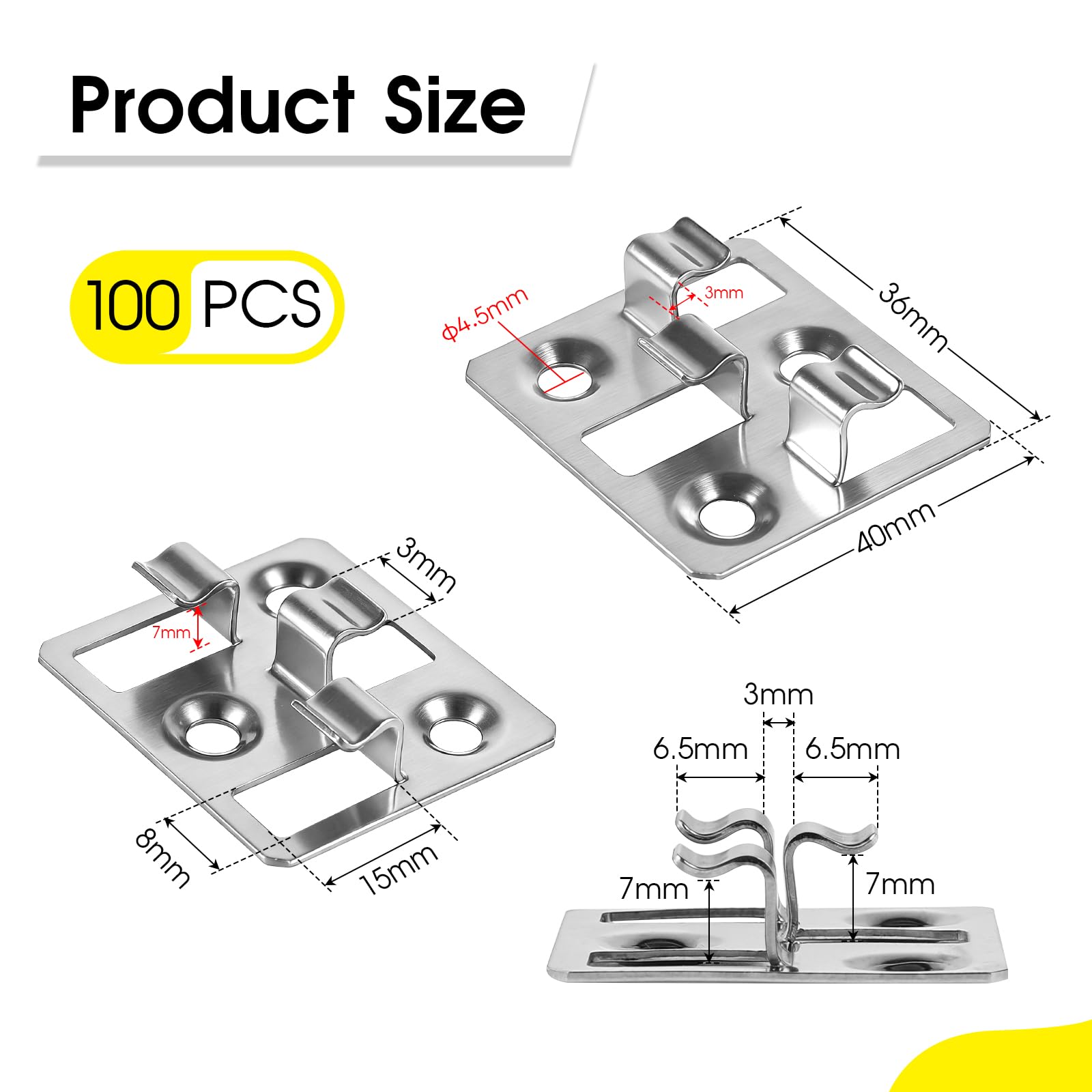 100 Stück WPC Dielen Befestigungsclips Edelstahl Terrassenclips Verbund-Terrassen-Clips Versteckte Abstandhalter, Terrassenbefestigung für WPC/BPC Terrassendielen (Silber, Spalt 3mm, Höhe 7mm)