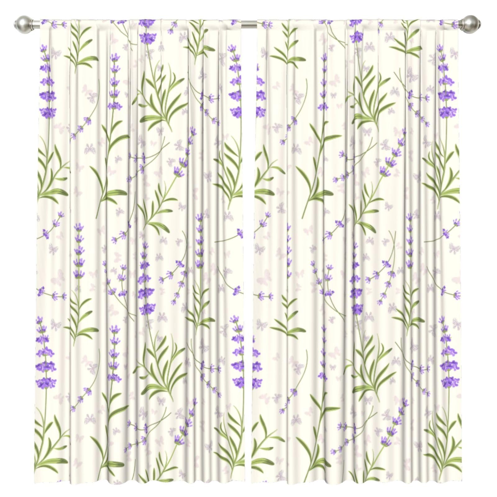 InOmak Lavender Pattern, 2 Panels Window Curtains 52 x 84 Inch Blackout Curtains for Living Room Bedroom