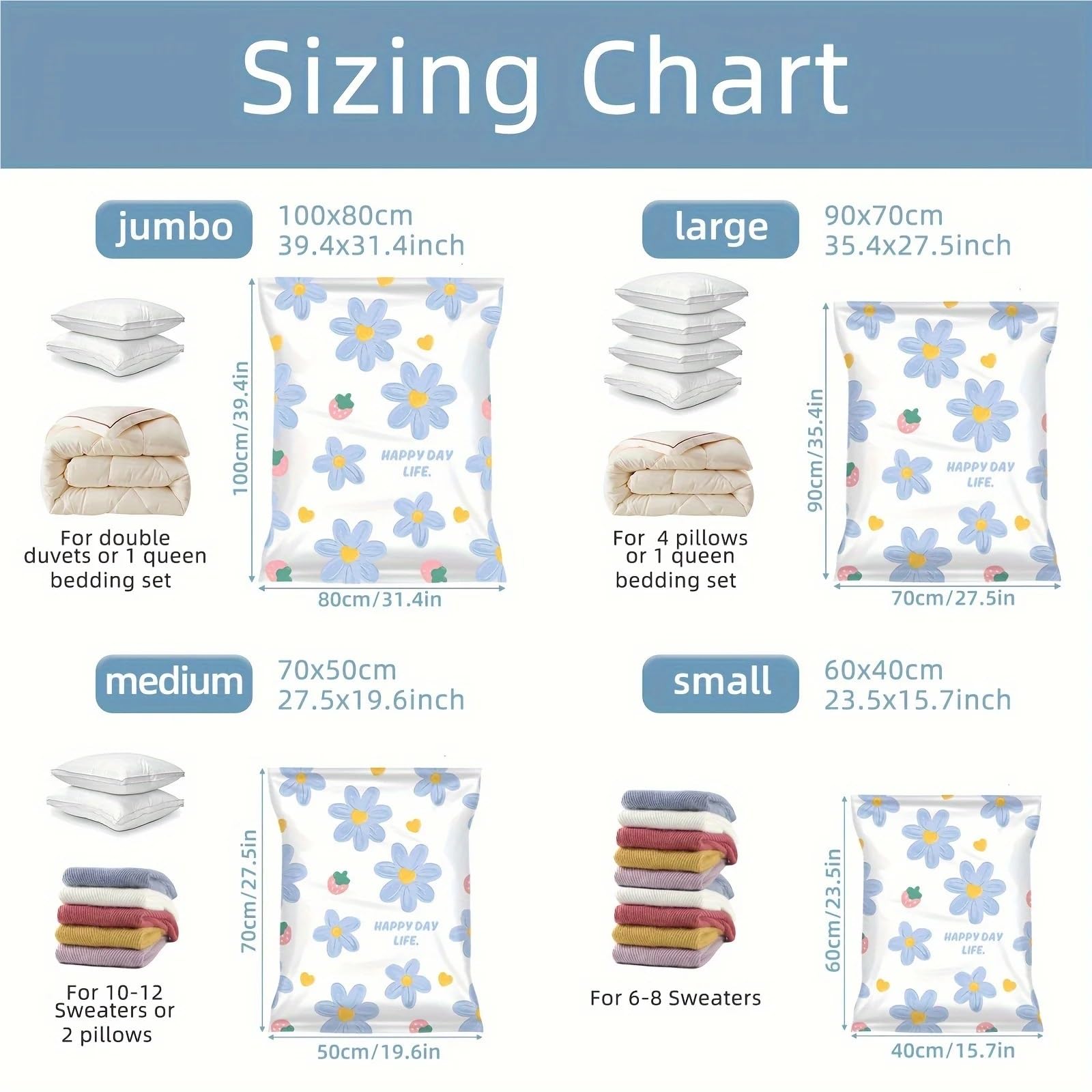 Worek do przechowywania próżniowego, Worki próżniowe do przechowywania kompresyjnego, opakowanie 4 lub 6 sztuk, różne rozmiary(6pcs 80x100cm)