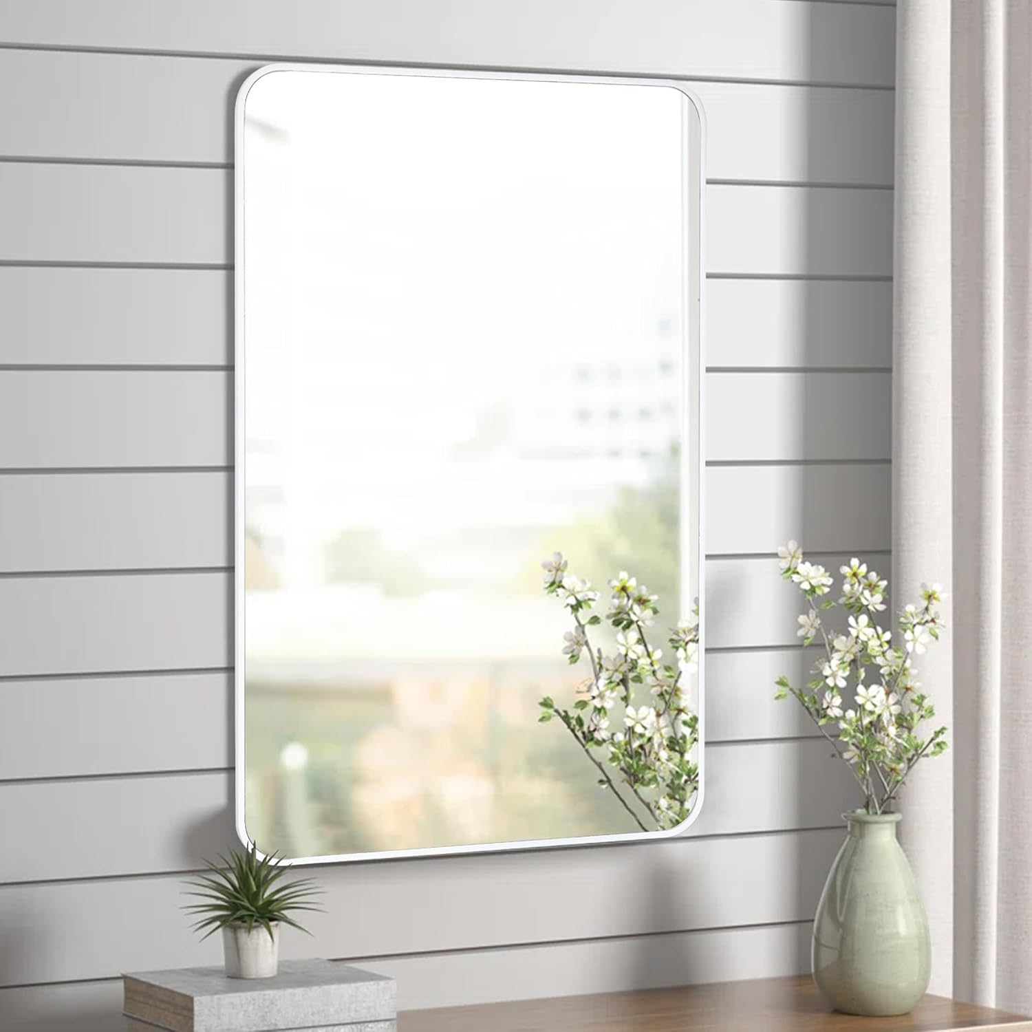 20x30 Inch White Framed Bathroom Mirror for Bathroom, Rectangle Mirrors for Wall with Tempered Glass for Bedroom Living Room or Entryway (Horizontal/Vertical)