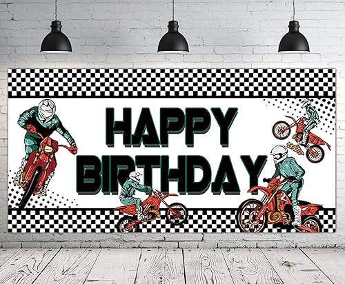 Miniatura 1 de Pancarta grande de cumpleaños de motocross, decoración de suministros de fiesta de cumpleaños de motocross, fondo de fondo de fiesta de cumpleaños