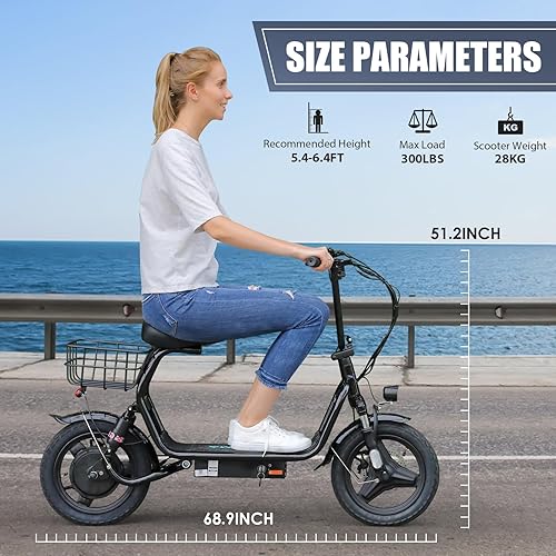 Miniatura 6 de Caroma Patinete eléctrico con asiento, motor pico de 819 W, rango de 25 millas, velocidad máxima de 20 Mph, scooter eléctrico plegable para adultos