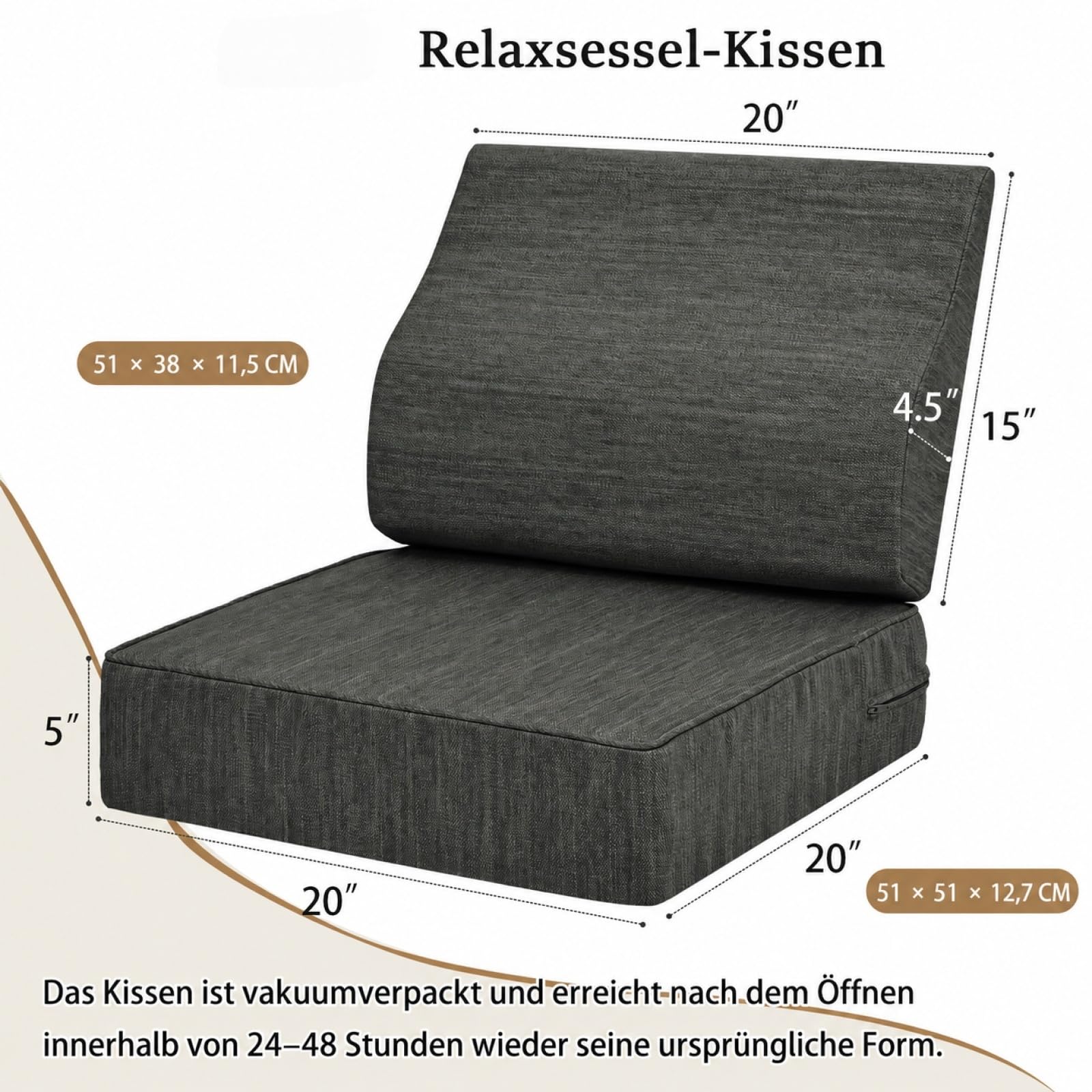 Shinnwa Gel-Memory-Foam Sesselauflage mit Lendenwirbelstütze für Senioren, 50x50x12.7 cm Doppelschicht-Design, Rutschfestes Sitzkissen für Relaxsessel, Entlastung von Schmerzen, Schwarz