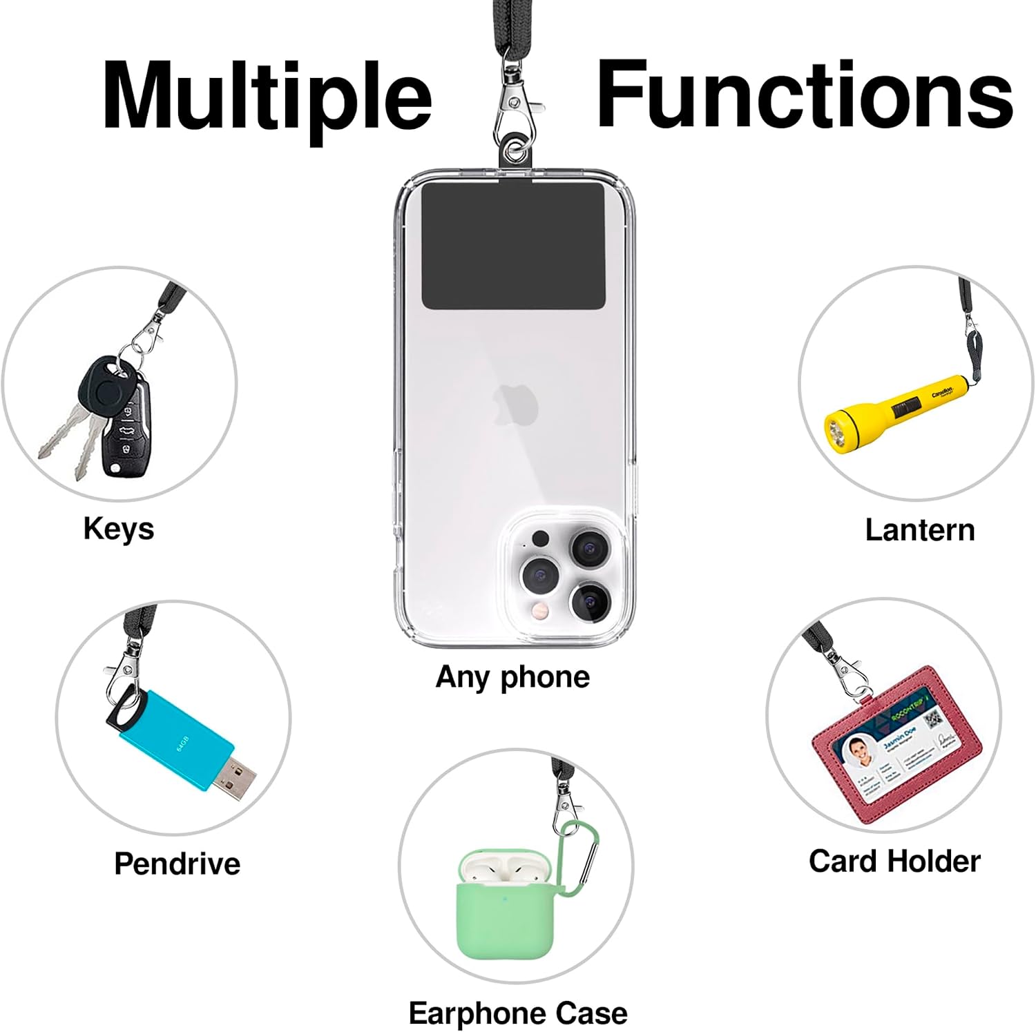 TBOC Cell Phone Lanyard [Cobalt Blue] - Comfortable Universal Smartphone Lanyard - Easy to Use Neck Phone Holder [Black Patch] - Adjustable Length Phone Strap Crossbody - Fits All Mobile Phones image 5