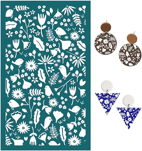Miniatura 7 de Plantillas de pantalla de seda para arcilla polimérica, kit de impresión de serigrafía reutilizable, para impresión en arcilla y otras joyas, aretes