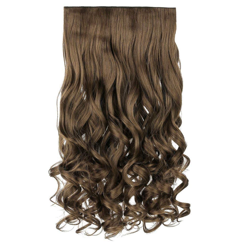 REECHO 24" 1-pack 3/4 Full Head Curly Wave Clips in on Synthetic Hair Extensions HE008 Hair pieces for Women 5 Clips 4.5 Oz Per Piece - Ash Light