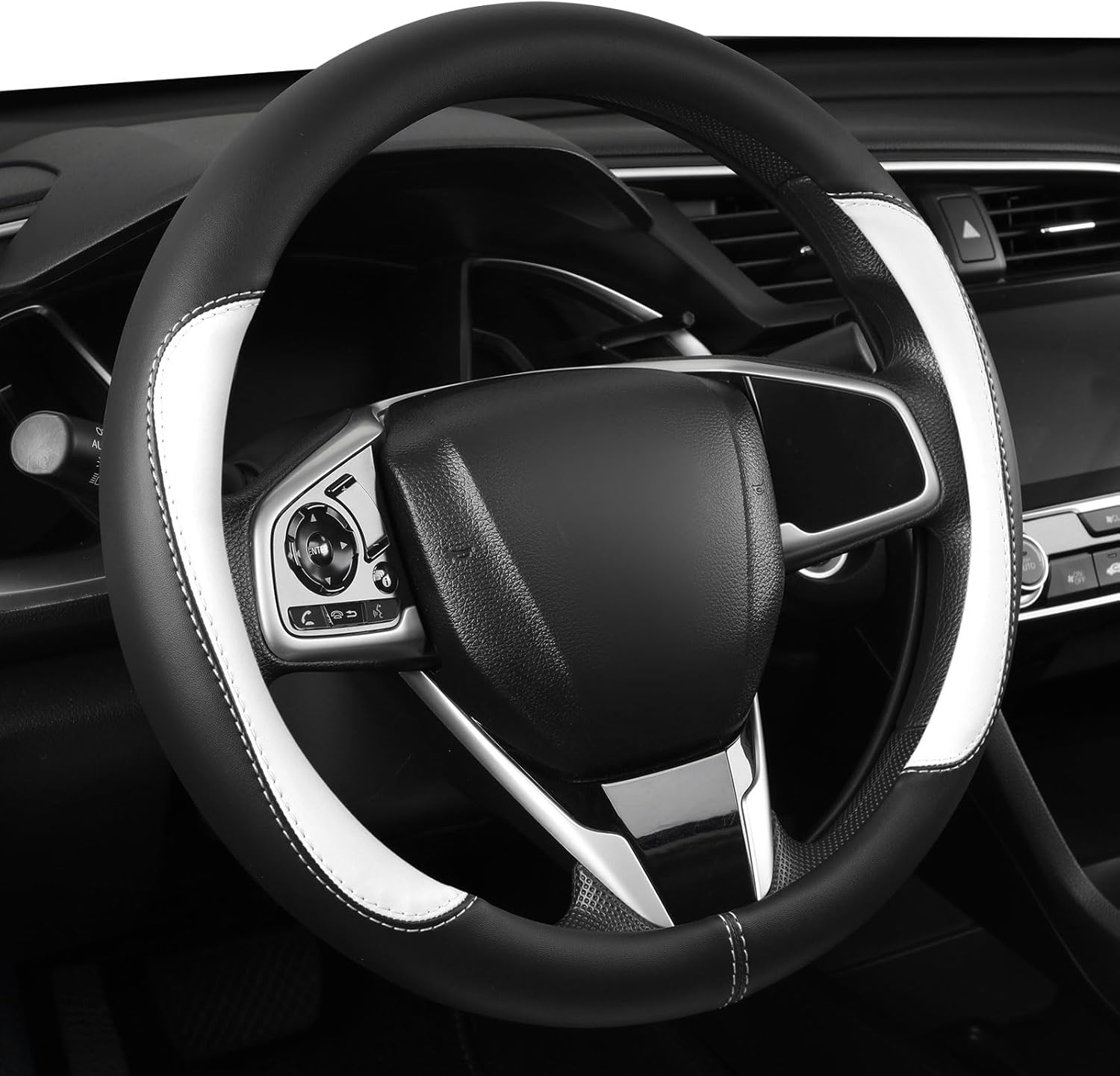 Car Steering Wheel Cover,Microfiber Leather Steering Wheel Cover Universal 14.5-15 inch, Anti-Slip Breathable Auto Wheel Cover Protector for Men Women (Black&White)