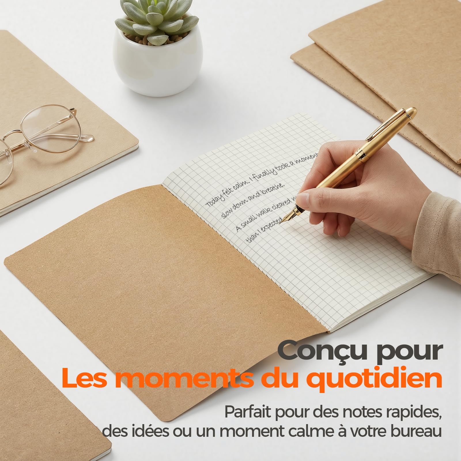 Lot De 50 Carnets Kraft A5, 60 Pages Quadrillées, 21x14 cm, Cahiers Kraft | Couverture Kraft Naturelle, Papier 80 g/m², Pour Écoles, Bureaux, Classes, Ateliers, Notes, Croquis, Réunions Et Devoirs