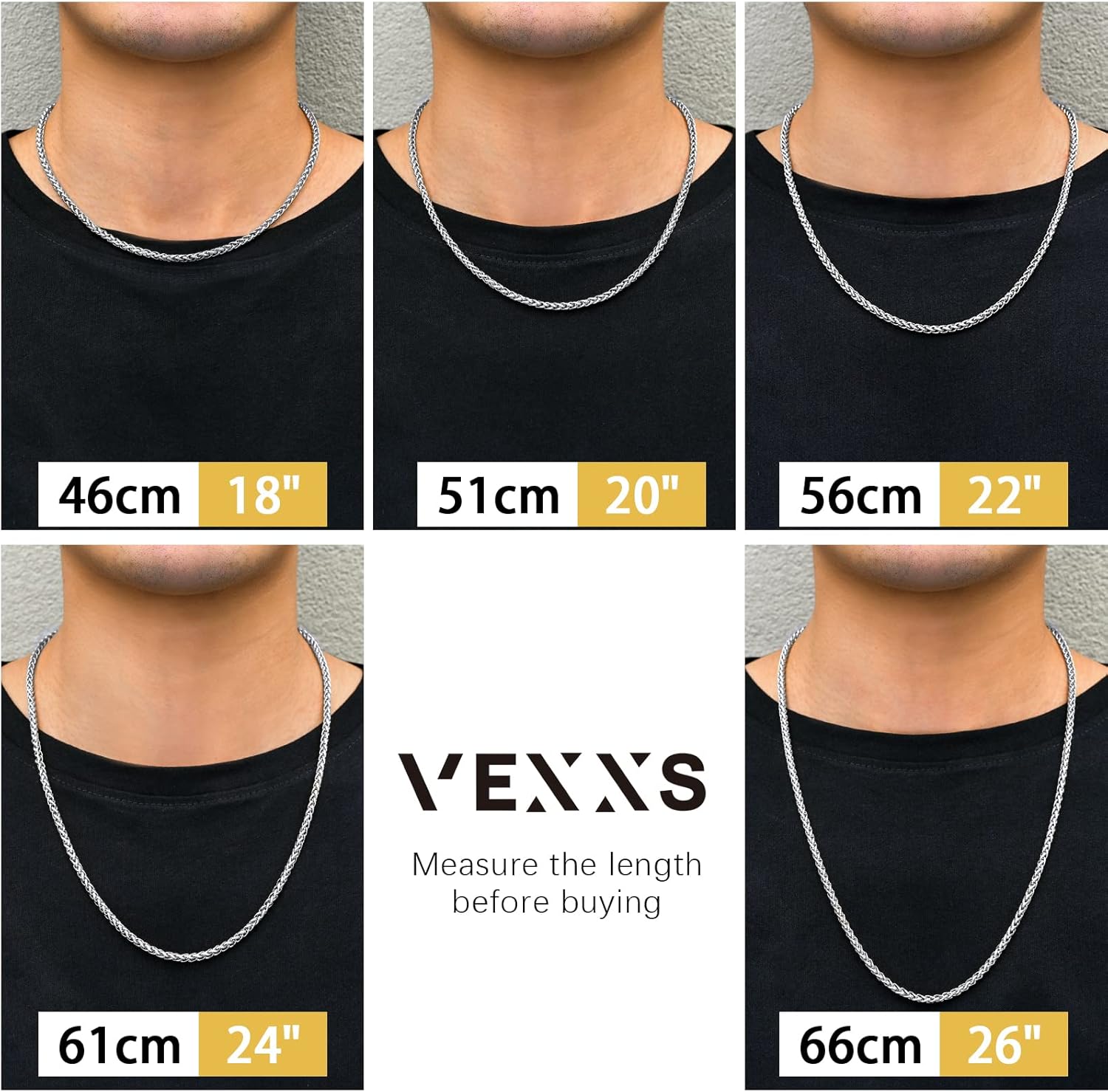 VEXXS Rope Chain,18K Real Gold Plated Rope Necklace Gold Chain, Durable No Color Fading 3/5mm Cuban Link Chain Men’s Necklace