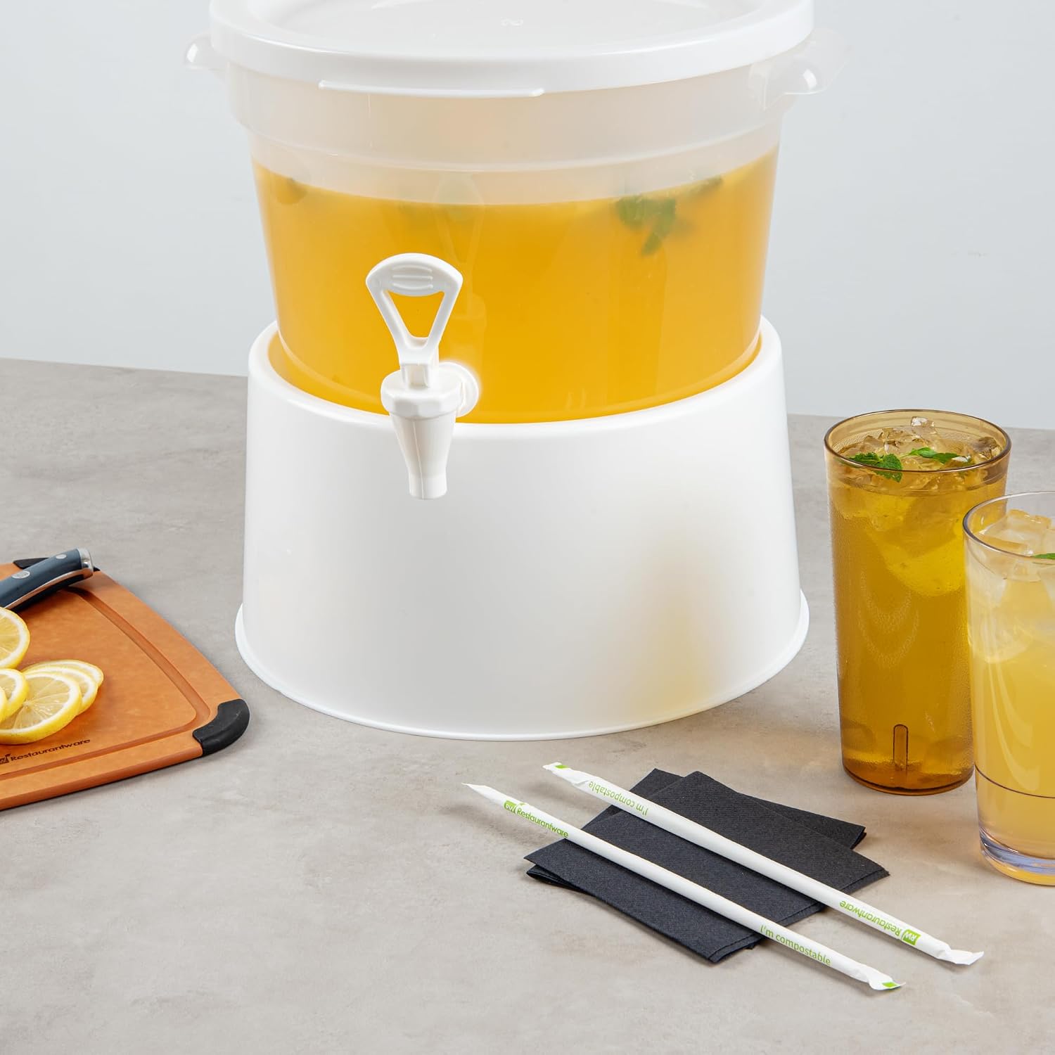 Restaurantware-BASE ONLY: Bev Tek Beverage Dispenser Base, Pack of 1 Durable Holder - Dispenser Sold Separately, For 3 And 6 Gal Dispensers, White Plastic, Dishwashable