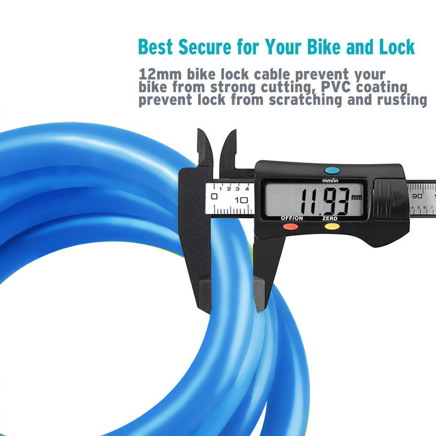 GOLDPOOL Bicycle Lock Combination Lock, 1200 mm x 12 mm, 5-Digit Combination Code, Multicolor, Self-Retracting - Image 3