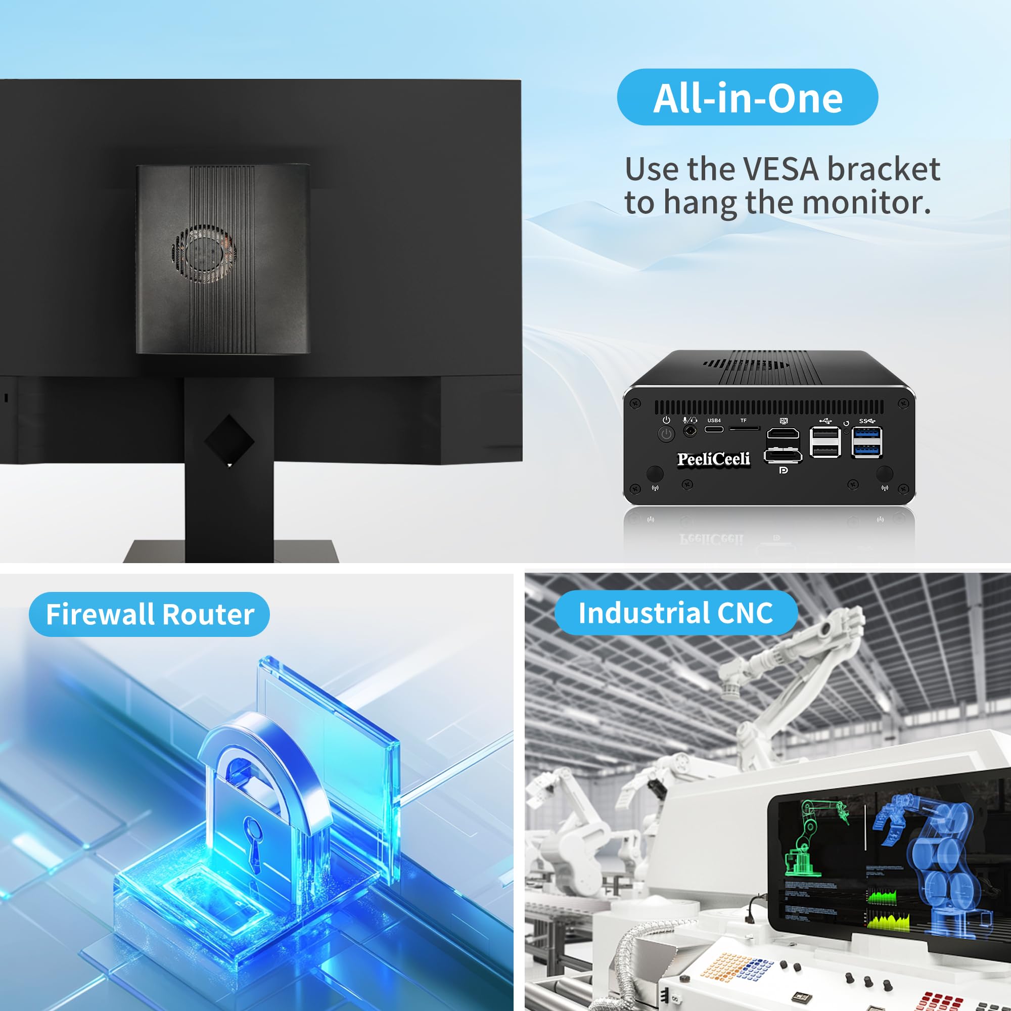 Firewall Appliance Mini PC, 14th Gen Core Ultra 5 125H, 82599ES 2 x 10GbE SFP+, 4 x i226 2.5G LAN, AI Micro Computer Router, NPU, Win/OPNsense, AES-NI, DDR5 NO RAM/SSD/OS