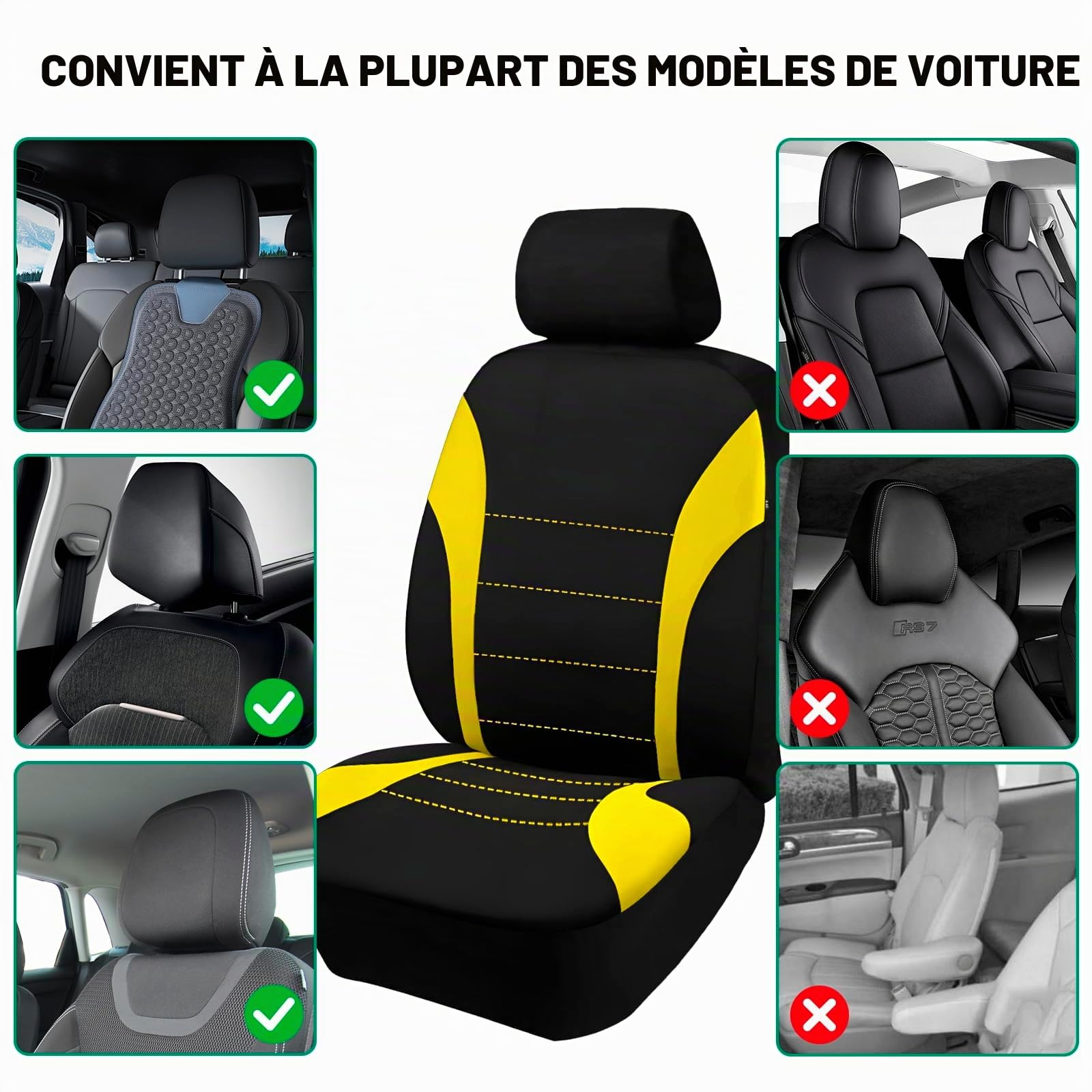 Lot de 2 housses de siège avant de voiture - Taille universelle - Imperméables - Compatibles avec les airbags - Faciles à installer avec housses d'appui-tête