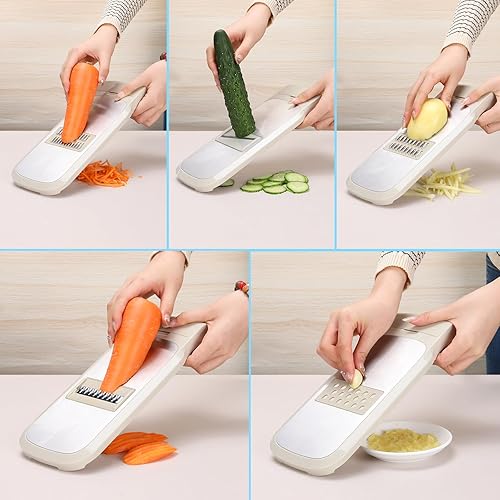 Miniatura 6 de PRENTISS Cortadora de mandolina ajustable 5 en 1 para cocina, mango de agarre de hoja extraíble, picadora de mandolina multiusos con contenedor,