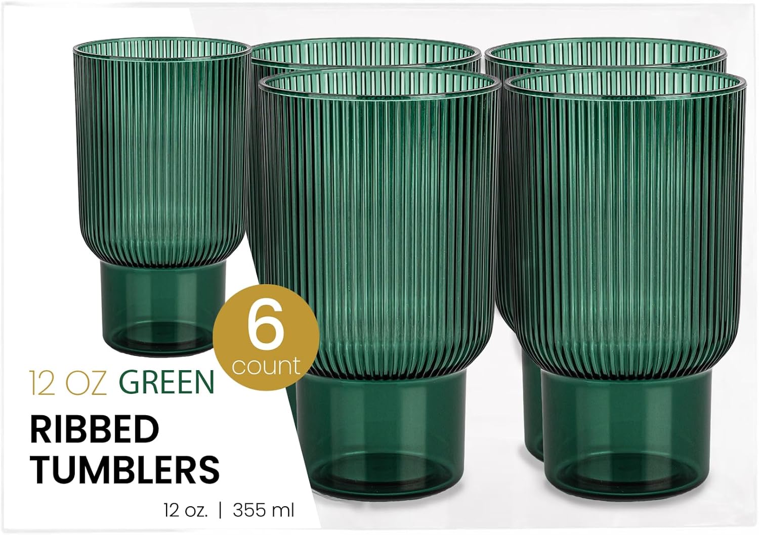 Translucent Green Tumblers Ribbed 12 pack Elegant Wine Glasses Stemless Palstic 12 oz Plastic Cups