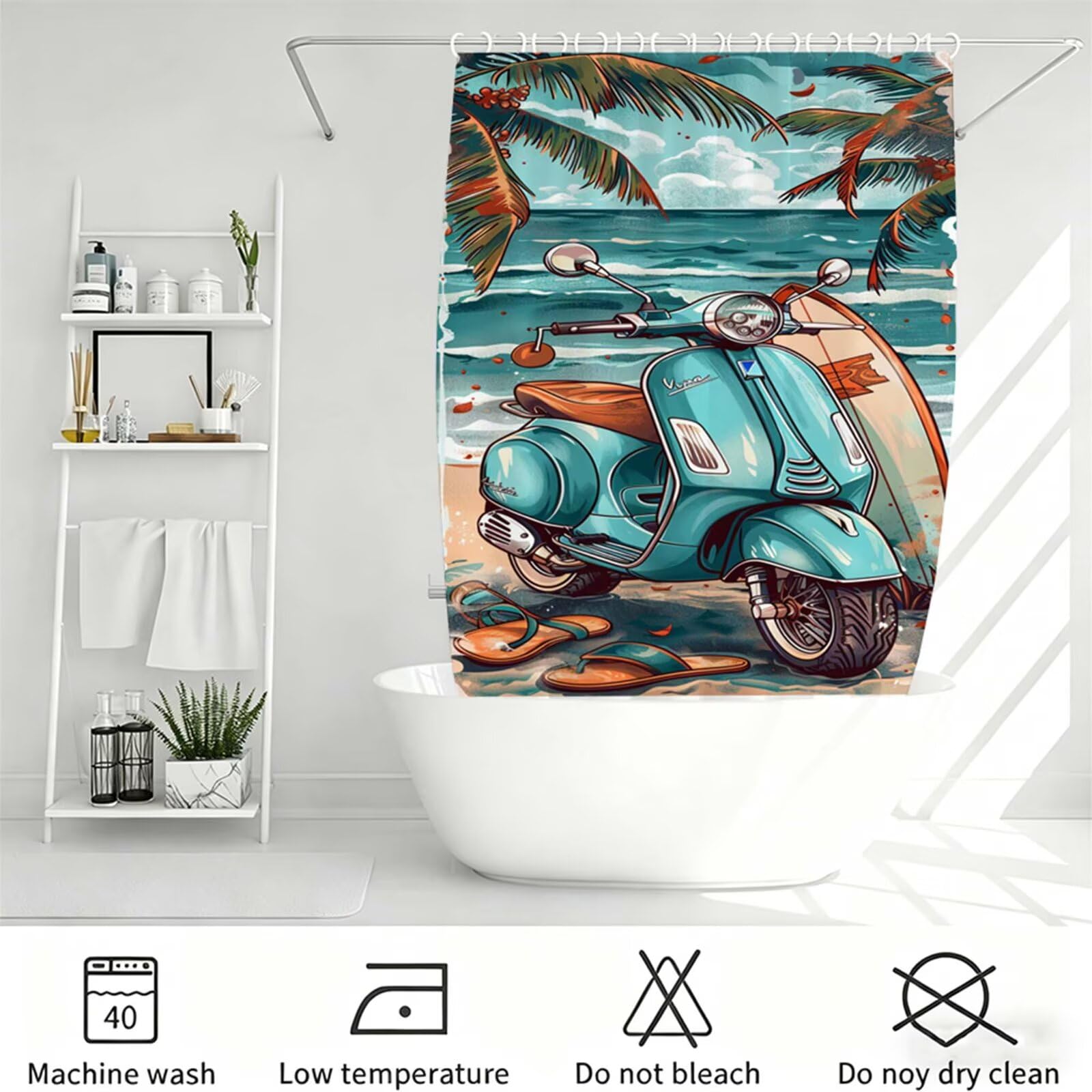 Turquoise Rideau Douche 230x180cm Polyester Lavable en Machine Imperméable Rideaux de Douche mer avec œillets et 12 Crochets, Ourlet Lesté, pour Salle de Bain Domicile Baignoire Cabine J-1007