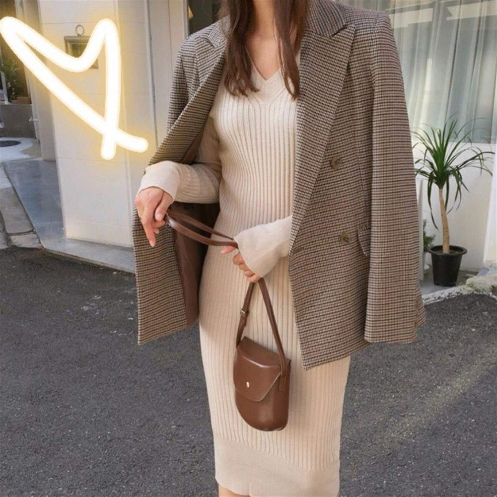 Doble Oficina de pecho señoras de la tela escocesa de la chaqueta de manga larga suelta capa del juego de la chaqueta de las mujeres Blazers Mujer