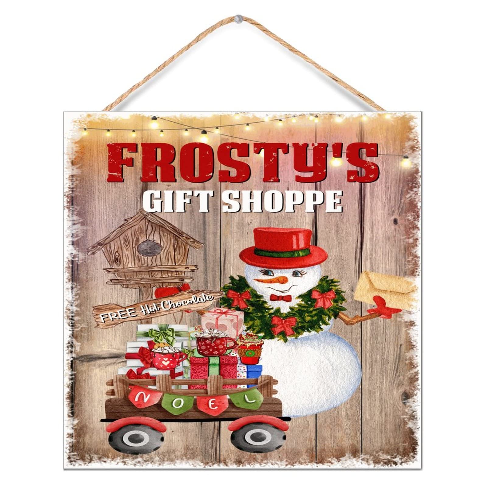 Panneau de Noel en bois vintage bonhomme de neige finition artisanale