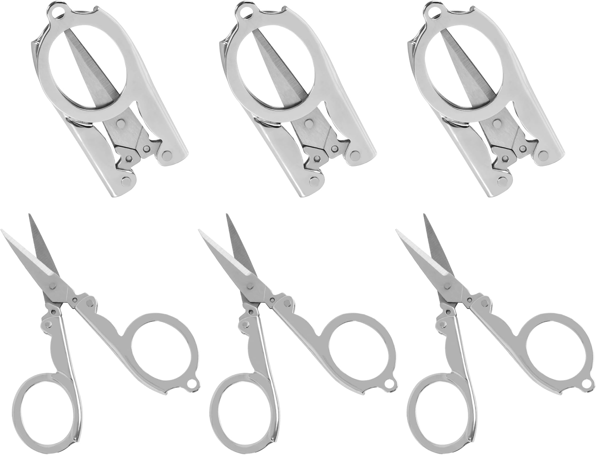 6 Pcs Folding Scissors Travel, Stainless Steel Foldable Scissors Mini, Safe Portable Scissors, Pocket Scissors for Home, Travel, Office, Craft, Camping, Outdoor, Silver