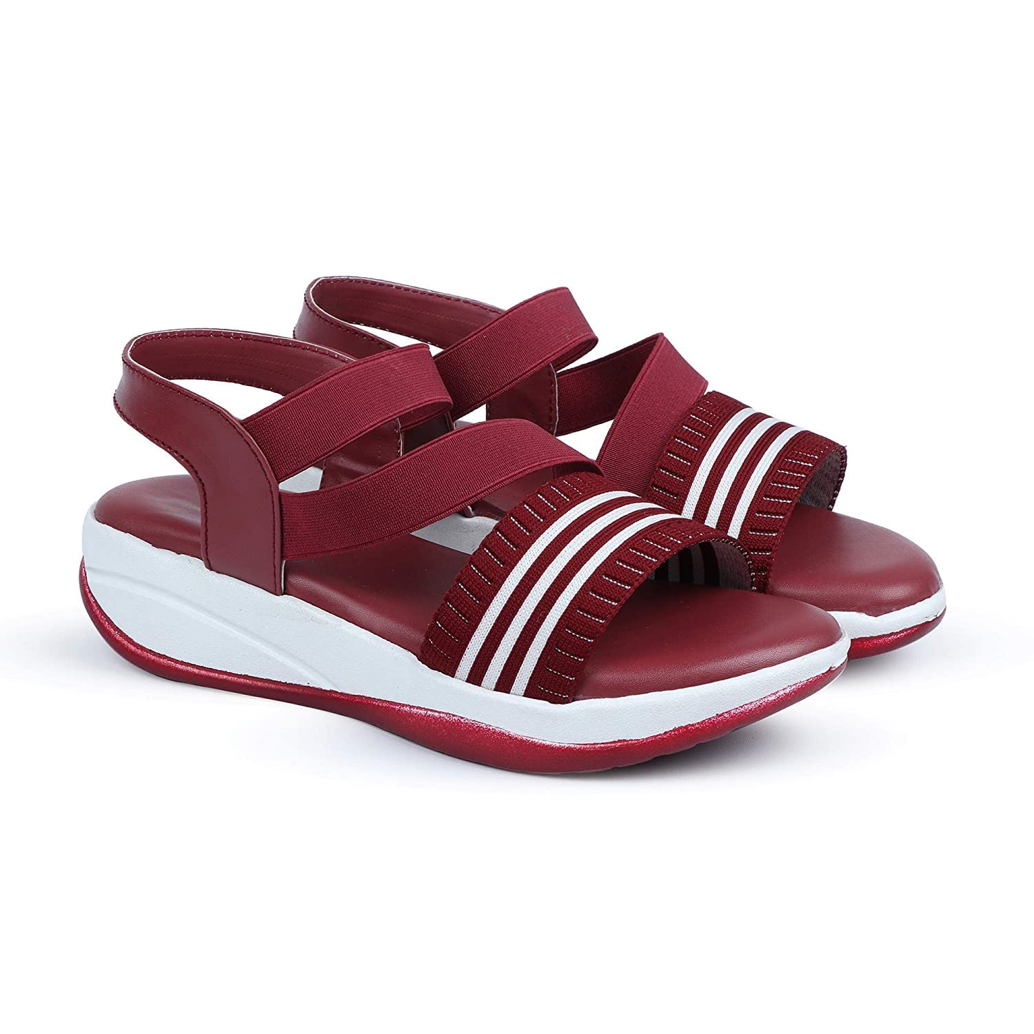 ArranQue Stylish Wedges Striped Design For Womens/Girls Sandal (Mahroon Size 37, UK4) (B0C6QMN97H) Amazon Price History, Amazon Price Tracker