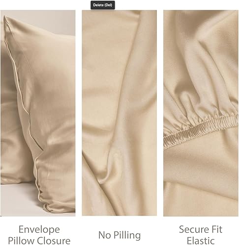 Miniatura 5 de Threadmill Juego de sábanas de rayón de bambú tamaño Queen, sábanas de rayón y bambú para cama de tamaño Queen, 4 piezas, color beige, suave como la