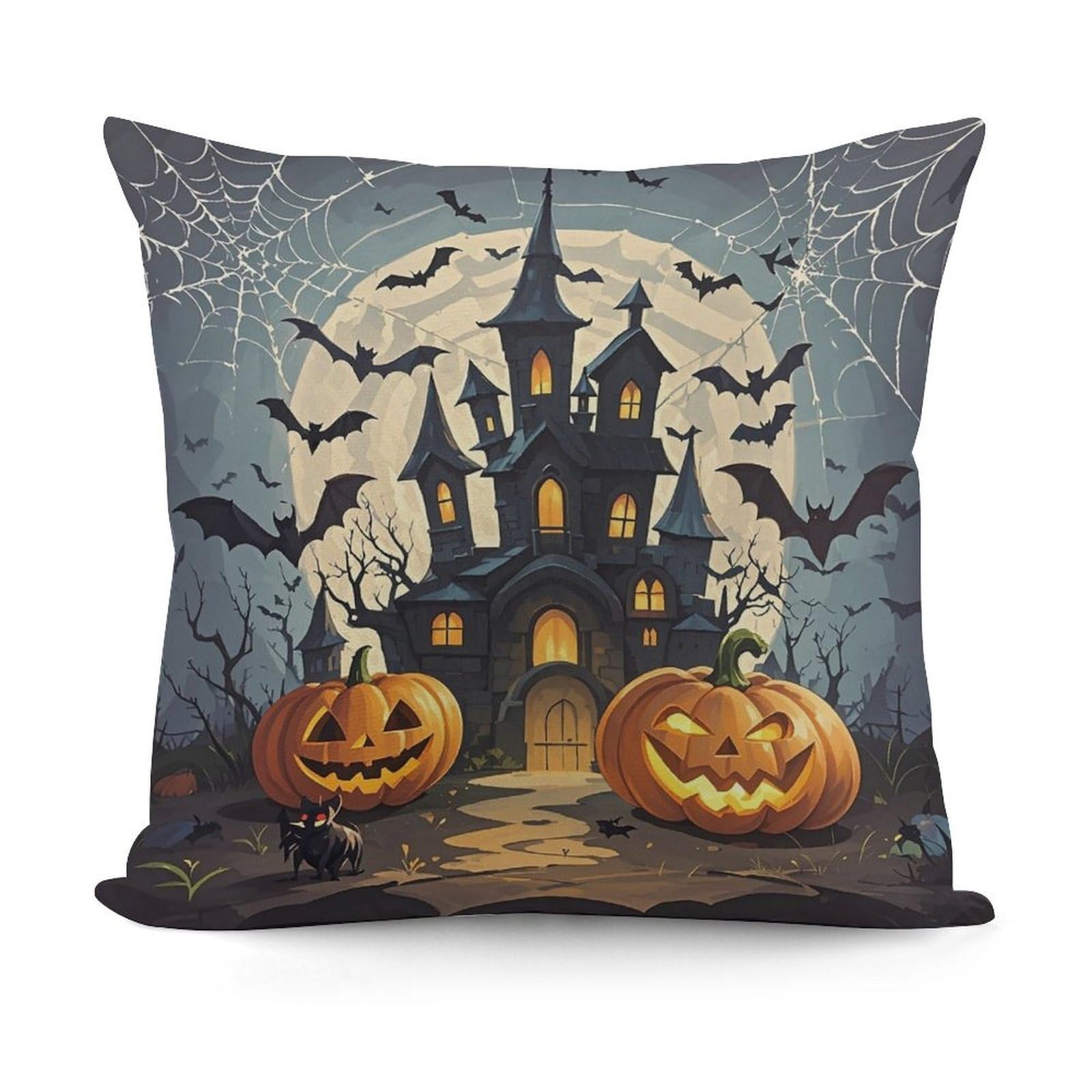 LZQPOEAS Pumpkin Lantern Castle Throw Pillow Cover 18x18 in Breathable Square Pillow Case Cozy Soft Pillowcase Protector Fashion Modern Couch Cushion Case for Living Room Bed Sofa Decor